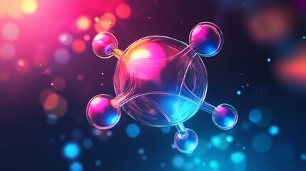 Abstract rendering of a molecule structure with pink and blue hues against a dark background