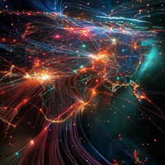 Poster - Asia's Interconnected Data Network: A Vibrant Visualization of Digital Communication and Infrastructure across the Continent
