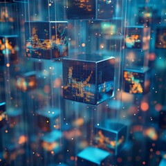 Aufkleber - Cityscape in Cubic Data: Abstract Visualization of Digital Information and Interconnected Networks