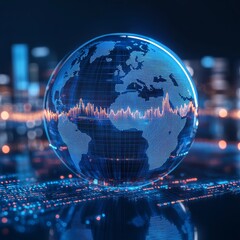 Poster - Global Market Trends: A Digital Earth with Rising Stock Values Representing Financial Growth
