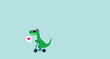 © Rysak - happy green dinosaur riding a scooter with a heart-shaped speech bubble