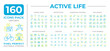 © bsd studio - Active life two color line icons set collection. Integrating physical activity into everyday routines bicolor outline mega pack isolated, pixel perfect. Duotone thin lineart. Editable stroke