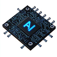 Poster - advanced ai microchip futuristic technology circuit board with glowing ai symbol