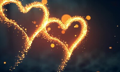 Wall Mural - enchanting animation of radiant heart shapes made of luminous particles swirling on a faint gradient