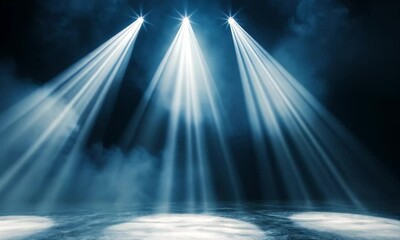 Wall Mural - video of white spotlights turning on with black background and smoke created with generative ai tech