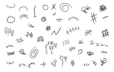 Fototapete - Manga or anime comic hand drawn doodle. collection of comic signs. doodle symbols. hand drawn line confetti exclamation icon elements