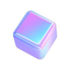 Wall Mural - 3d glass cube icon. neon box isolated. render hologram square shape. y2k glow object with holographi