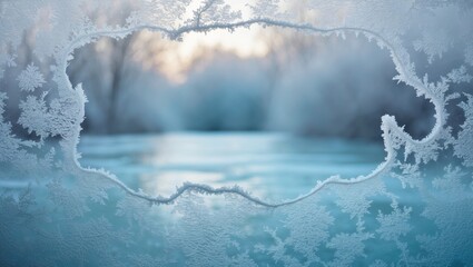 Wall Mural - frozen pattern on a winter window. blue ice background, texture blue wallpaper. frozen blue backdrop