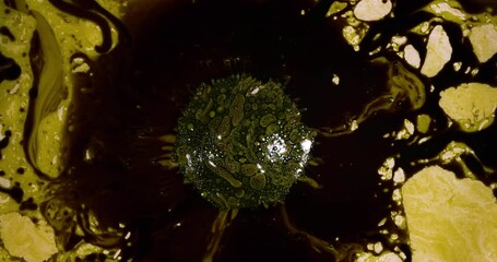 Wall Mural - close-up shot of alchohol inks interacting, taken in a controlled scientific setting with a rich yel