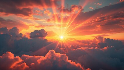 Wall Mural - Divine light shining through the clouds of the warm sun. Idea of peace and happiness.