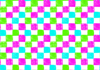 Wall Mural - gingham seamless pattern. mosaic ornament with jagged pink blue green squares drawn with colorful ch