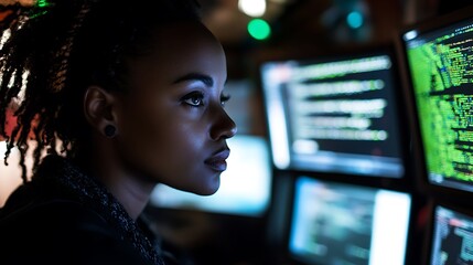 Black woman working in data science pictures