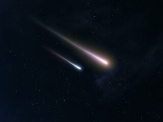 Wall Mural - two fireballs in the night sky. meteors entered the atmosphere of our planet. falling meteorites in 