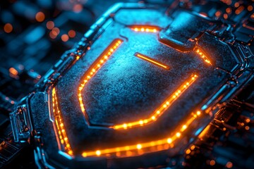 Wall Mural - a close up view of illuminated metallic components