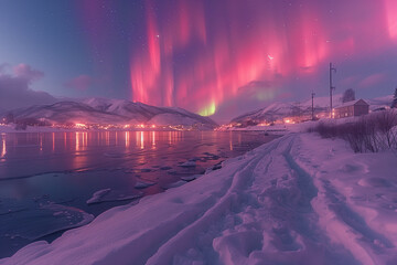 northern lights in the mountains. beautiful winter night landscape.