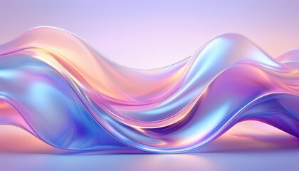 Poster - ethereal fluid wave with iridescent light reflections, abstract glass texture, pastel pink and blue hues, futuristic digital art

