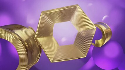 Wall Mural - Geometric Elegance: 3D gold shape with an abstract feel, perfect for design and branding, with vibrant colours and artistic curves.
