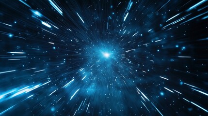 Wall Mural - abstract warp hyperspace travel lightspeed effect with radiant blue light streaks