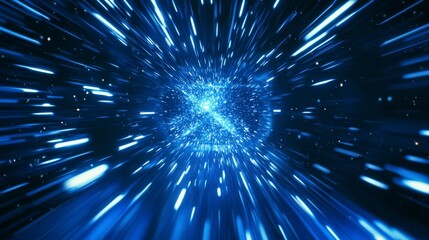 Wall Mural - abstract warp hyperspace travel lightspeed effect with radiant blue light streaks