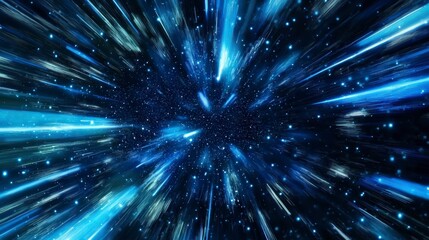 Wall Mural - abstract warp hyperspace travel lightspeed effect with radiant blue light streaks