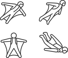 Fototapete - Vector illustration of line icons depicting a person wearing a cape in dynamic flying positions illustrating superhero concepts