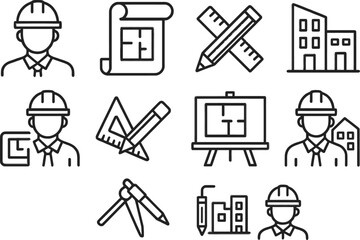 Leinwandbilder - Vector illustration of construction icons depicting architects and engineers engaged in design and planning activities