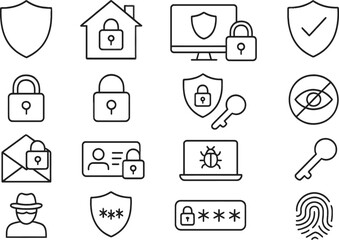 Aufkleber - Collection of vector line icons depicting various security concepts in digital and physical safety