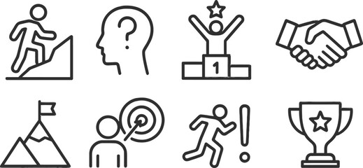 Poster - Vector illustration of motivational icons showcasing success, teamwork, and personal achievement in a dynamic setting