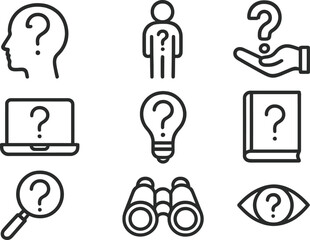 Aufkleber - Vector illustration of various icons representing curiosity and inquiry in different contexts