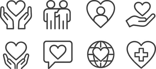 Poster - Line icons representing love and care in various forms showcasing connection, support, and compassion in daily life
