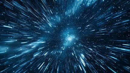 Wall Mural - abstract warp hyperspace travel lightspeed effect with radiant blue light streaks
