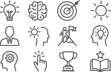 Fototapete - Vector illustration of line icons representing creativity, achievement, and knowledge in various forms