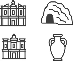 Fototapete - Explore historical landmarks and artifacts through vector illustration line icons showcasing architecture and ancient structures