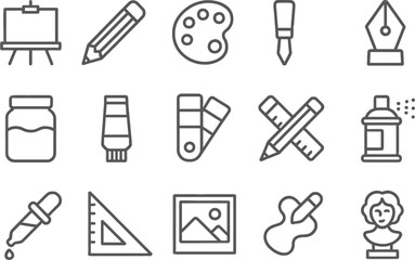 Aufkleber - Art supplies and tools illustrated in a vector style featuring various creative elements for artists