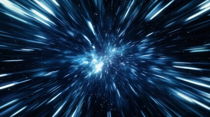 Wall Mural - abstract warp hyperspace travel lightspeed effect with radiant blue light streaks