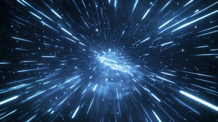 Wall Mural - abstract warp hyperspace travel lightspeed effect with radiant blue light streaks