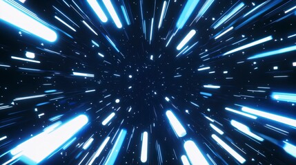 Wall Mural - abstract warp hyperspace travel lightspeed effect with radiant blue light streaks