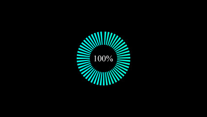 Abstract glowing progress bar motion indicator from 0 to 100 increasing percentage on black background. 4k video animation.