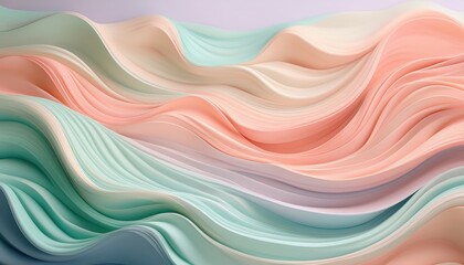 Leinwandbilder - soft pastel wave abstraction, smooth undulating lines in peach, lavender, and mint tones, ideal for modern decor and digital background