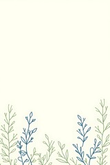 Fototapete - A minimalist design features delicate green and blue line art of botanical sprigs along the bottom