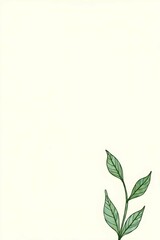 Fototapete - A minimalist illustration features a single green leafy sprig in the bottom right corner