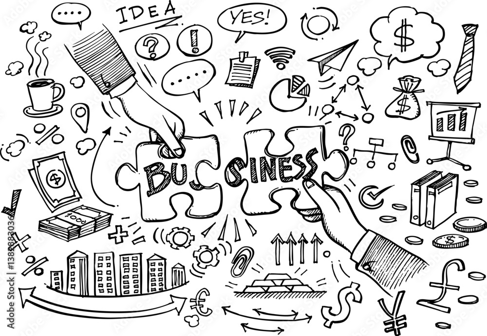 Hand Drawn Business background,Doodles vector illustration. Stock ...