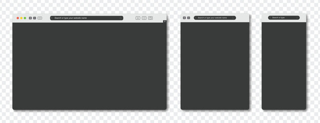 browser mac or window web view mockup. tablet and mobile phone. website template vector frame. web site computer screen mock up. pc, smartphone, laptop,