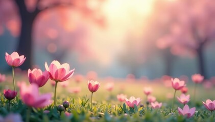 Wall Mural - Abstract blurred nature scene, calming pastel hues, blur, peaceful, bokeh