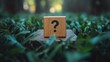 © nur - Question mark cube in park, uncertainty concept