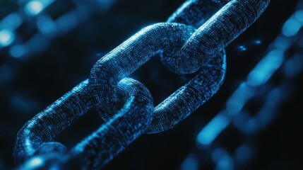 A dark background featuring a futuristic binary code link chain, symbolizing advanced technology and data connectivity.