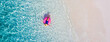 © deagreez - Top above high angle aerial drone view of her she attractive girl rich chic lady floating on rubber ring in clean clear transparent ocean water enjoy joy coastline sunny weather exclusive tour agency