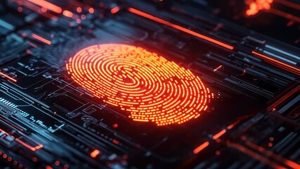 Wall Mural - cybersecurity: digital fingerprint on circuit board