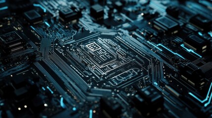 Aufkleber - A detailed futuristic digital circuit board featuring intricate lines and patterns, showcasing advanced technology and complex design.