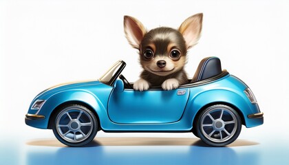  Chihuahua Welpe im blauen Auto